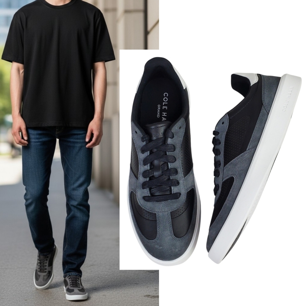 New Cole Haan grand crosscourt modern turf sneakers black leather lace up preppy